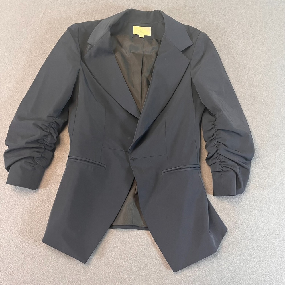 Elizabeth and James Black Ruched-Sleeve Blazer